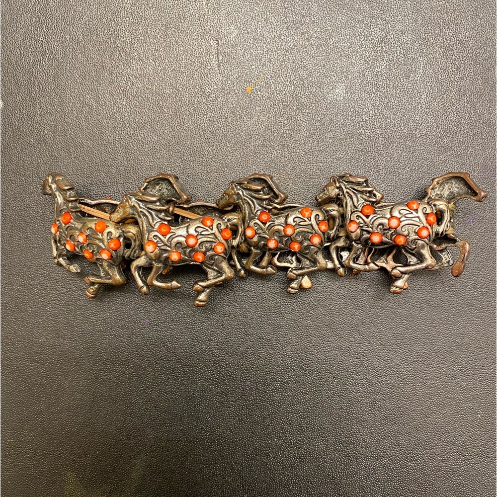 Vintage Silver and Orange Horse Bracelet